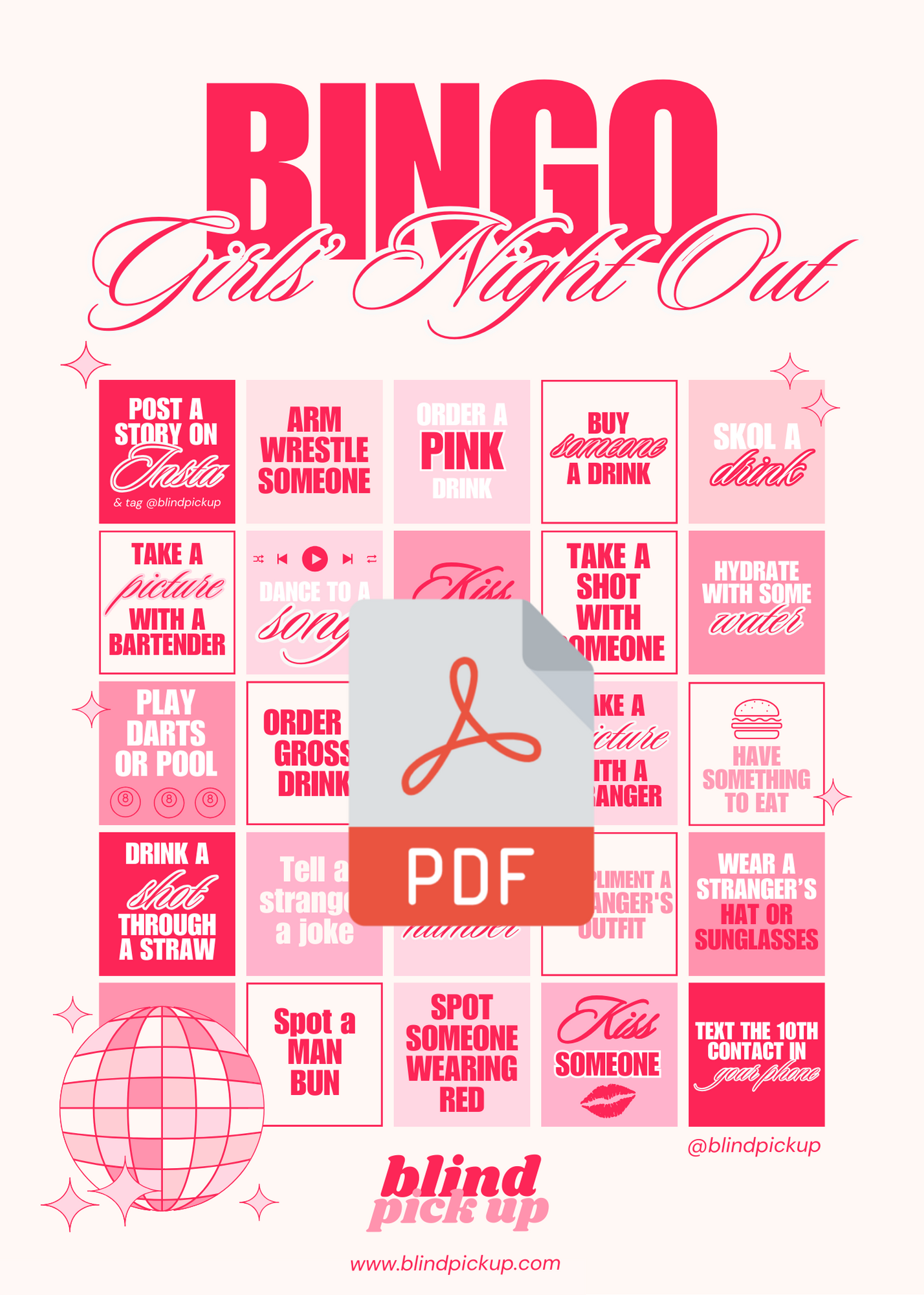 Girls' Night Out Bingo Drinking Game PDF